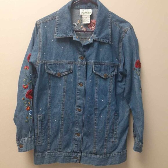 Blazer Denim Femme Quaker Factory Brodé Fleurs Et Papillons - Taille M Occasion